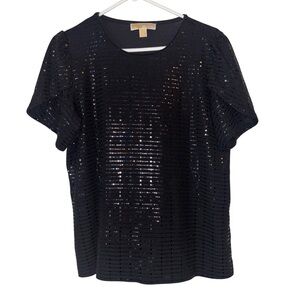 Michael Kors | Black Sequin Sparkly Y2K New Year Ruffle Sleeve Blouse Top Size L